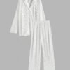 fancy Plisse Pleated Button Up Shirt and Pants Set - WHITE L