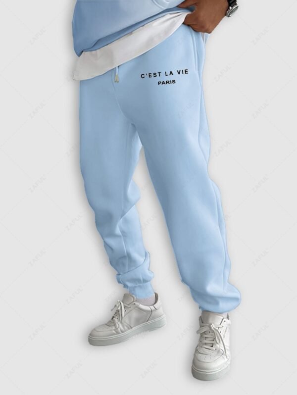 women's C'EST LA VIE PARIS Letter Printed Drawstring Fleece-lined Sports Jogger Pants - LIGHT BLUE S