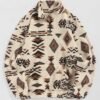 sale ZAFUL Faux Sherpa Tribal Ethnic Print Quarter Zip Teddy Sweatshirt - LIGHT COFFEE M