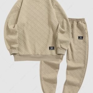 shops Men's Casual Flower Jacquard Textured Crew Neck Pullover Sweatshirt and Flowers Jacquard Slant Pockets Beam Feet Drawstring Jogger Pants Set - COFFEE ONE SIZE