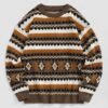 chic ZAFUL Men's Ethnic Aztec Printed Knitted Round Neck Pullover Sweater - MULTI-A L