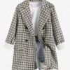 womens Women's Lapel Collar Mock Pocket Design Houndstooth Print Double-breasted Blazer - MULTI-A L