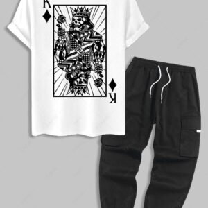 outfit Men's K Playing Card Graphic Printed Short Sleeves T-shirt and Streetwear Casual Techwear Jogger Cargo Pants Set - WHITE ONE SIZE