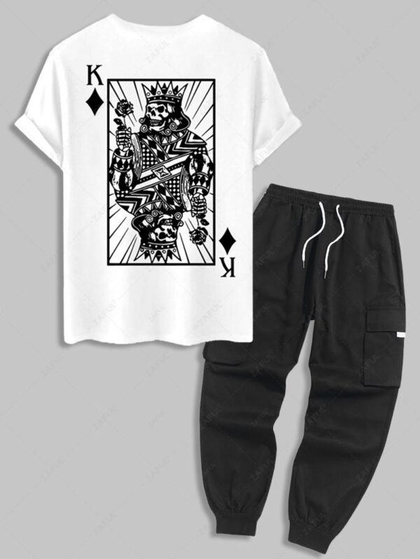 outfit Men's K Playing Card Graphic Printed Short Sleeves T-shirt and Streetwear Casual Techwear Jogger Cargo Pants Set - WHITE ONE SIZE