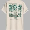 fashion Men's Mountain TRAVELLER Letter Graphic Printed Short Sleeves T-shirt - CHAMPAGNE M