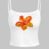 fashion Women's Floral Printed Ribbed Knit Spaghetti Strap Cami Tank Top - WHITE M