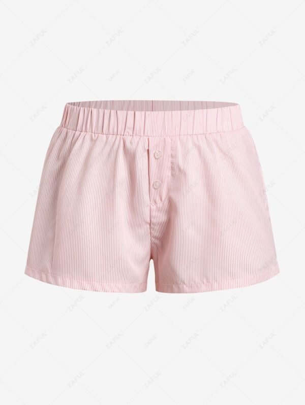 women Women's Casual Striped Elastic Waist Button Decor Mini Shorts - LIGHT PINK ONE SIZE