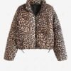 chic Women's Daily Leopard Print Zip Up Toggle Drawstring Padded Quilted Puffer Jacket - COFFEE L