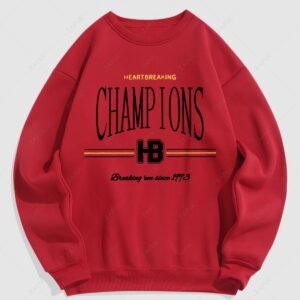 unique Men's Champions Heartbreaking Letter Number Graphic Printed Fuzzy Fleece-lined Crew Neck Pullover Sweatshirt - RED S