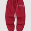 affordable Men's Casual Letter Pattern Fuzzy Fleece-lined Drawstring Jogger Sweatpants - RED L