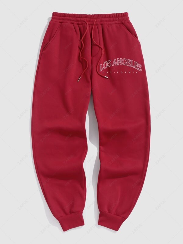 affordable Men's Casual Letter Pattern Fuzzy Fleece-lined Drawstring Jogger Sweatpants - RED L